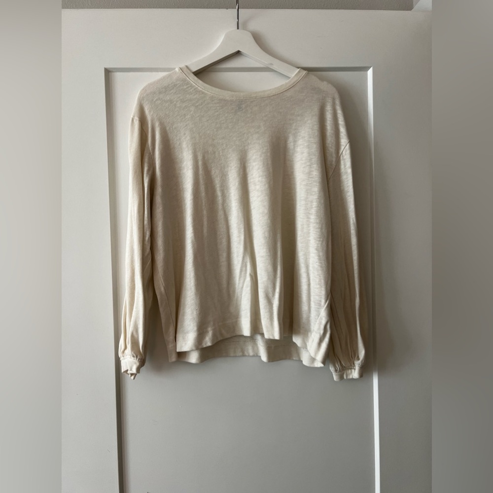 & Other Stories linen blend long sleeve top in off white